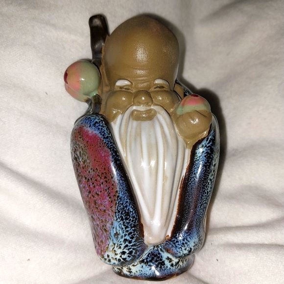 God Of Longevity - VTG Mudman Chinese Shiwan Art Pottery Figurine With Drip Glaz - Picture 1 of 8